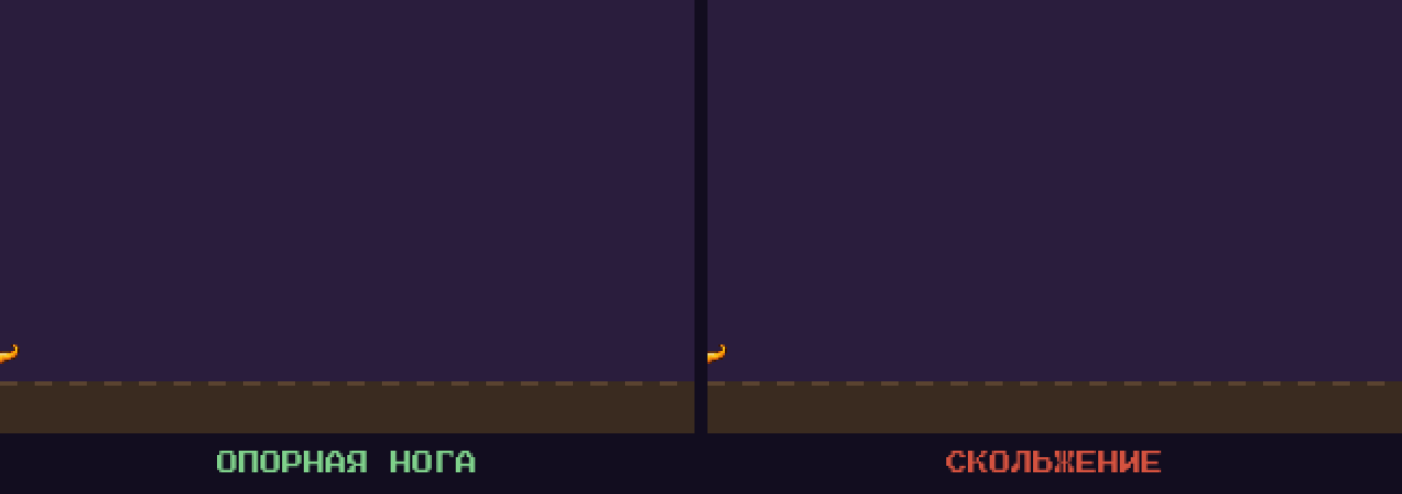 A walk with a planted foot next to a sliding walk